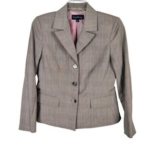 Evan-Picone‎ Suit Womens Grey Pink Glen Plaid 3 Button Blazer Jacket Size 10